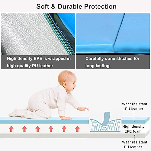 Miniatura 5 de Payhere Tapete grueso de gimnasia de 4 x 8 x 2 pulgadas, extra grueso, de alta densidad, antidesgarros, plegable, para el hogar, tapete de gimnasio