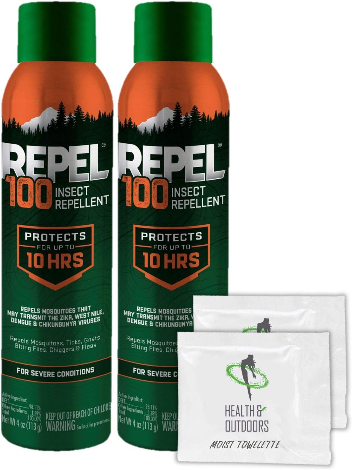 100 Aerosol Insect Repellent 4 oz (2 Count) W/ 2 Moist Towelettes