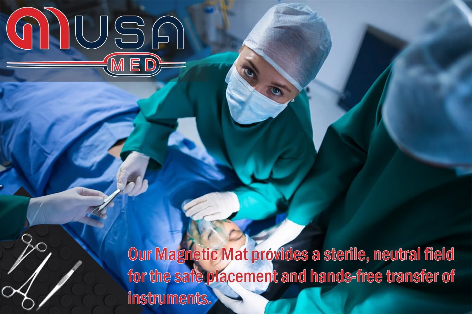 Magnetic Instruments MAT, 12"x 15", Black Color, Raised Magnets to Instrument Firmly, Round Magnets to Avoid Silicone Rubber Perforations Flexible & Non-Slip, Reusable & Autoclave, Tools Mat