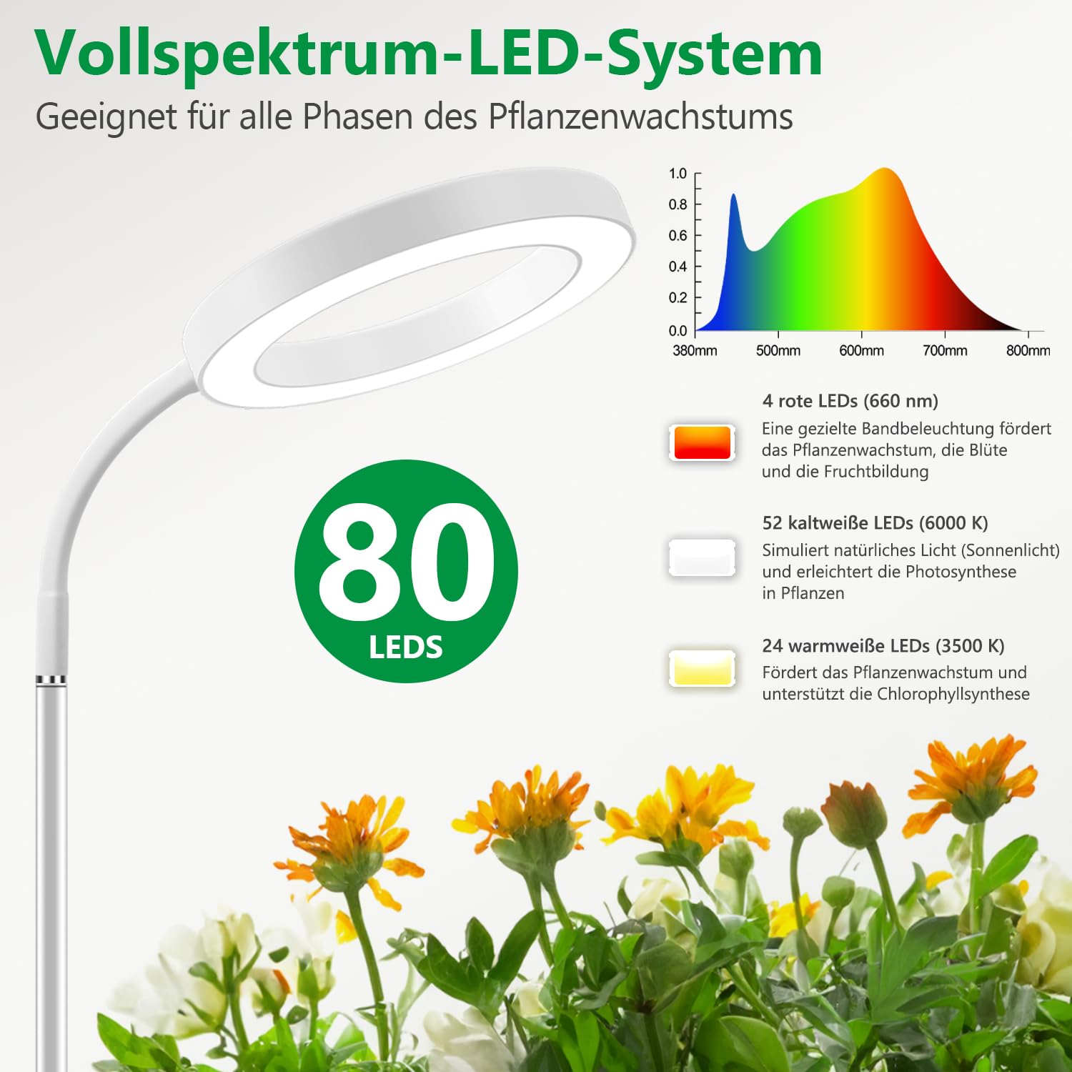 Aumtrly Pflanzenlampe LED Vollspektrum, 170cm Höhenverstellbar Grow Lampe Stehend, Weiß LED Pflanzenlicht mit 6/12/16H Timer, 5 Helligkeitsstufen, 3 Farbmodi Wachstumslampe für Hohe Pflanzen
