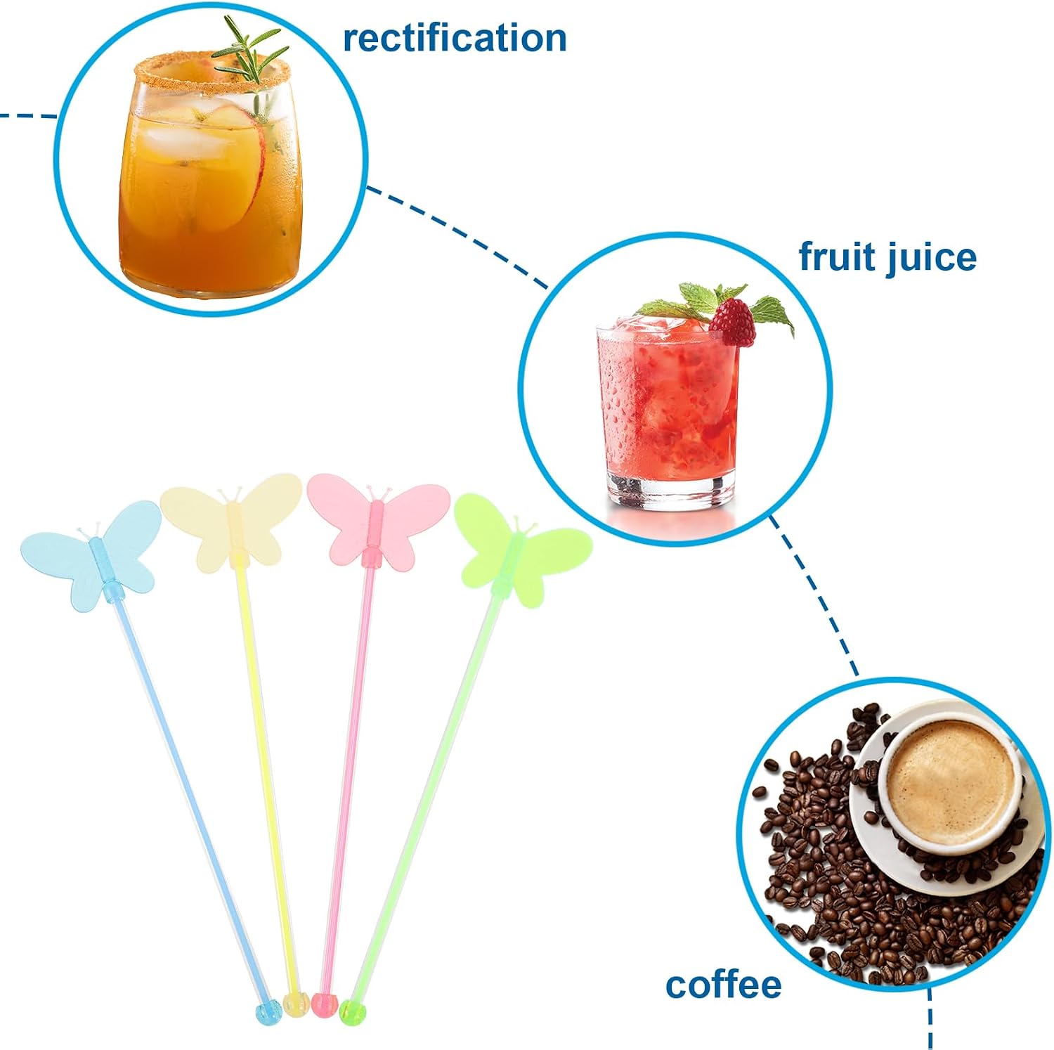 ULTECHNOVO Butterfly Acrylic Cocktail Stirring Sticks 7.87 Inch Swizzle Sticks for Drinks Coffee Juice Whiskey Bar Party Beverage Stirrers