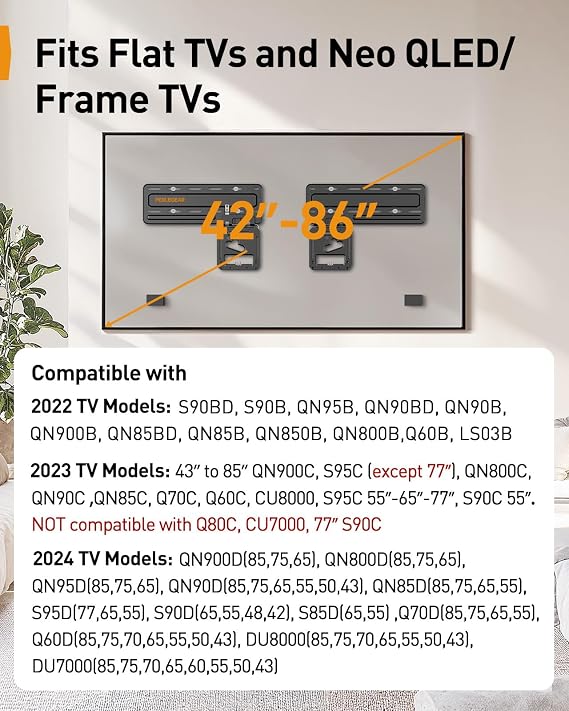 Perlegear Ultra Slim TV Wall Mount 0.3 Low Profile, Compatible with 43- 86 Flat TV, Neo QLED, Frame TV, Flush Mount Flat Mount Bracket, Micro Gap, Holds up to 99 lbs, Blends Into Any Interior