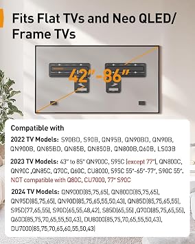 Perlegear Ultra Slim TV Wall Mount 0.3 Low Profile, Compatible with 43- 86 Flat TV, Neo QLED, Frame TV, Flush Mount Flat Mount Bracket, Micro Gap, Holds up to 99 lbs, Blends Into Any Interior