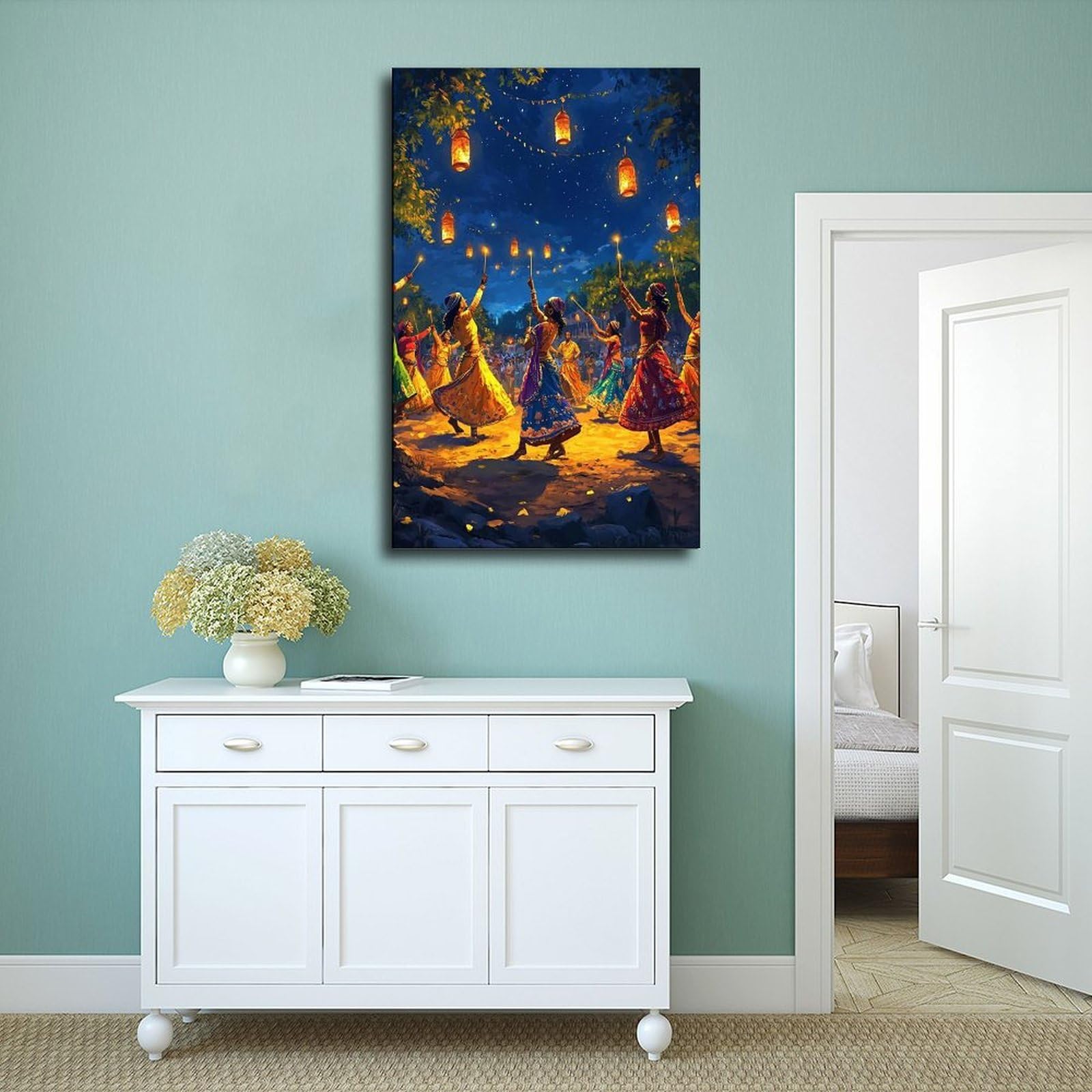 Raas Circle Dance Festival Illustrazione Poster su tela Decorazione Camera da letto Paesaggio Ufficio Camera Decor Regalo 40,6 cm L X 61 cm W