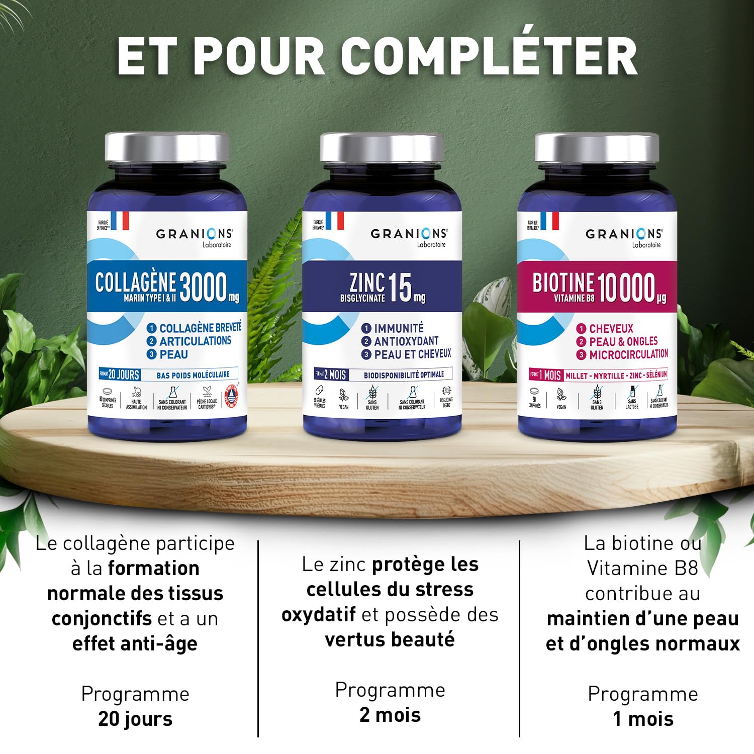 COLLAGÈNE MARIN 3000 MG GRANIONS - Collagène Marin Hydrolysé Type I & II - Avec Cuivre et Manganèse - Peptides de Collagène - Complément Alimentaire - 80 comprimés