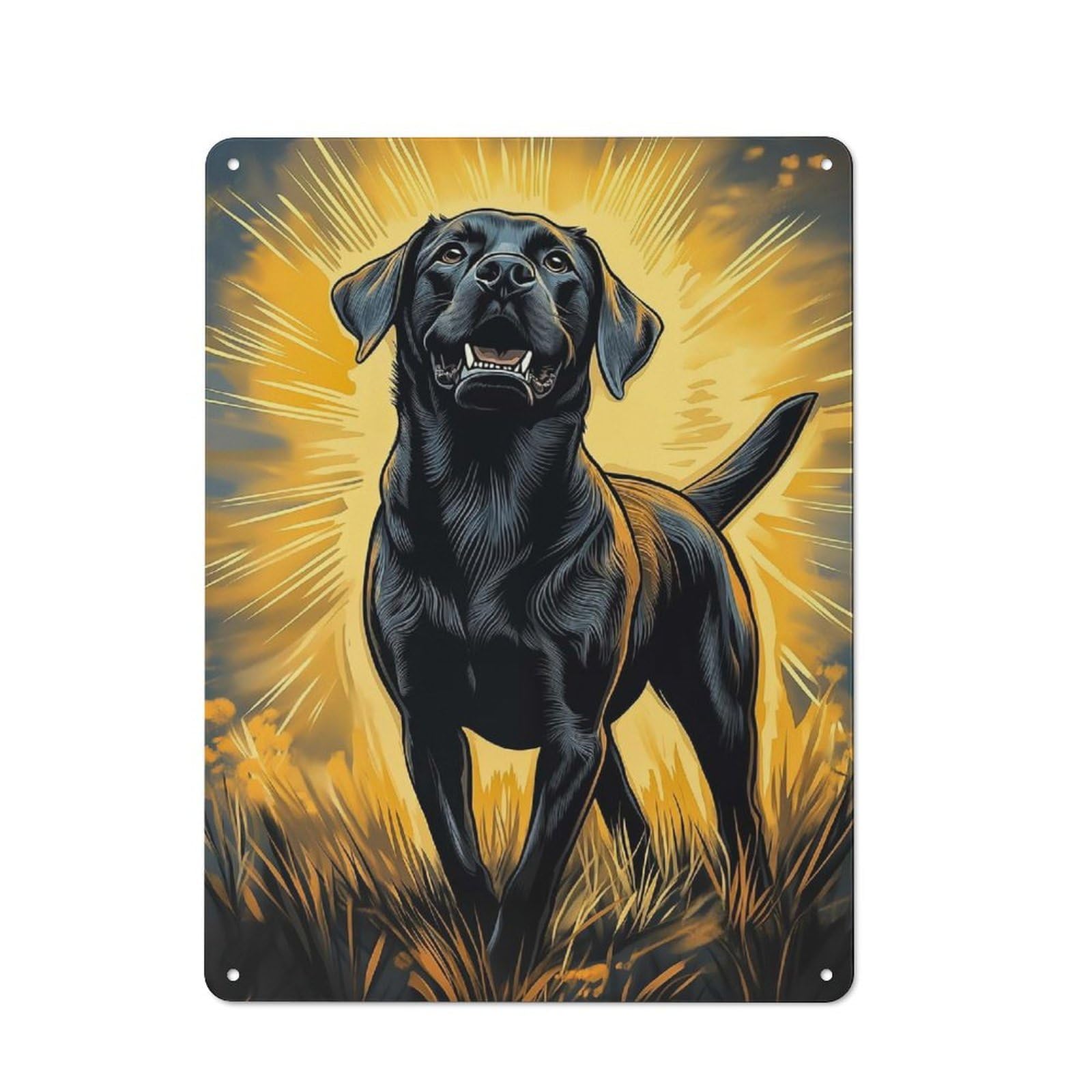 Junmoney Style-1 For Studio Or Craft Room, Radiant Black Labrador Portrait Rustic Tin Wall Plaque 40X30cm, For Vintage Wall Decor Fans, For Metal Sign Collectors