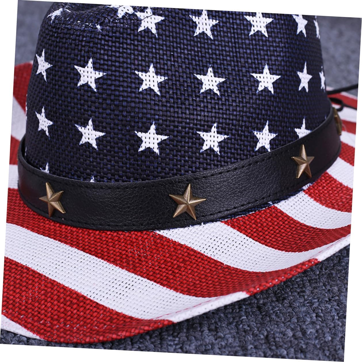 Uonlytech Western Cowboy Straw Hat for Men Wide Brim Sun Hat Outdoor Sun Protection Red Pattern Cowboy Cap for Beach Party Role Play