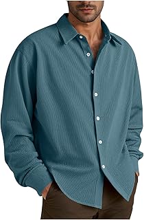 Mens Shirts Long Sleeve Corduroy for Men 2025 Fall Lightweight Wedding Dress Casual Button Down Work Tops Clothes
