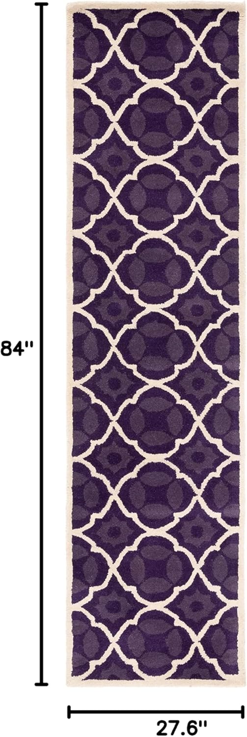 SAFAVIEH Chatham Collection 2'3" x 7' Purple / Ivory CHT821B Handmade Geometric Premium Wool Runner Rug