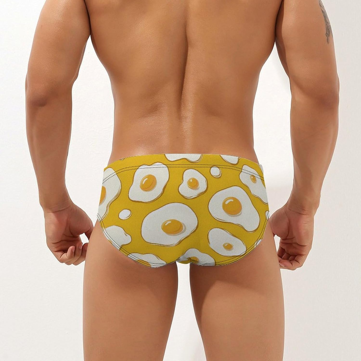 Cartoon Fried Egg Men's Swimwear Bikini Swimming Briefs Stretchy Swimsuits Board Surf Shorts Trunks