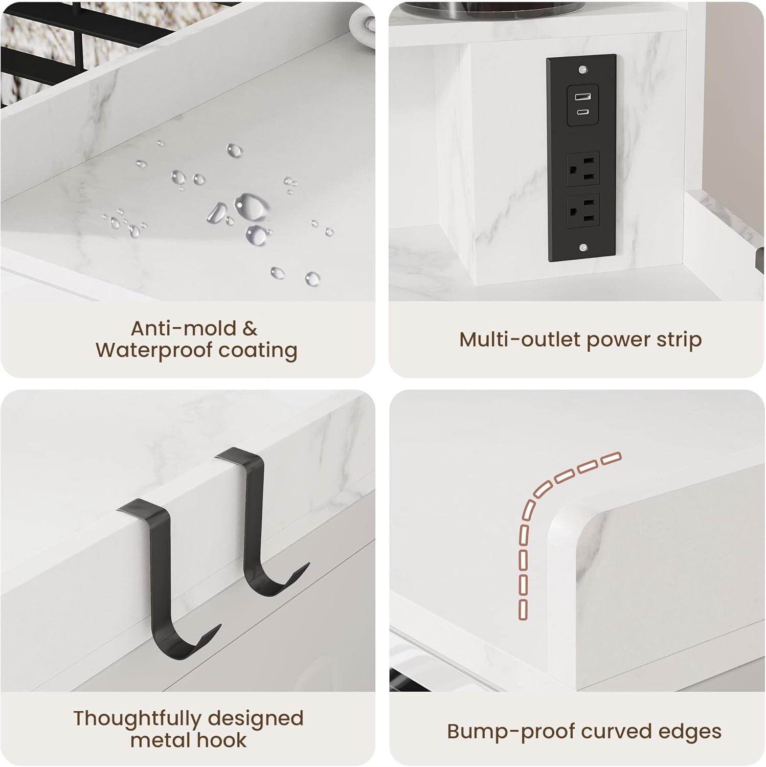 Upgraded 2-Tier Washer and Dryer Countertop with Power Outlet,54" W x 27.6" D Large Laundry Countertop for Fold Clothes, Laundry Topper with Non-Slip Pads & Metal Hooks and Storage Basket