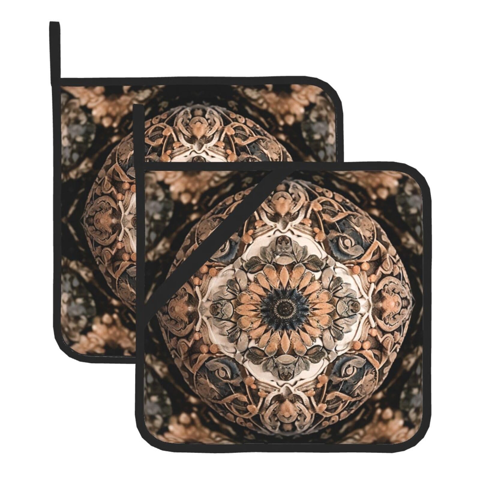 2 Pack Old Ornament Pot Holders for Kitchen Heat Resistant Pot Holders with Pocket Oven Potholders Washable Hot Pads for Cooking Baking Oven Pans Trivet 8x8 Inches