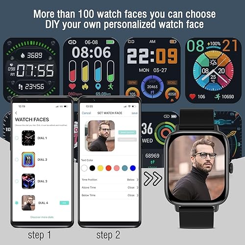 Miniatura 6 de Choiknbo Reloj inteligente de 1.7 pulgadas con respuesta de texto y llamadas, reloj inteligente Bluetooth para teléfono Android iOS, compatible con