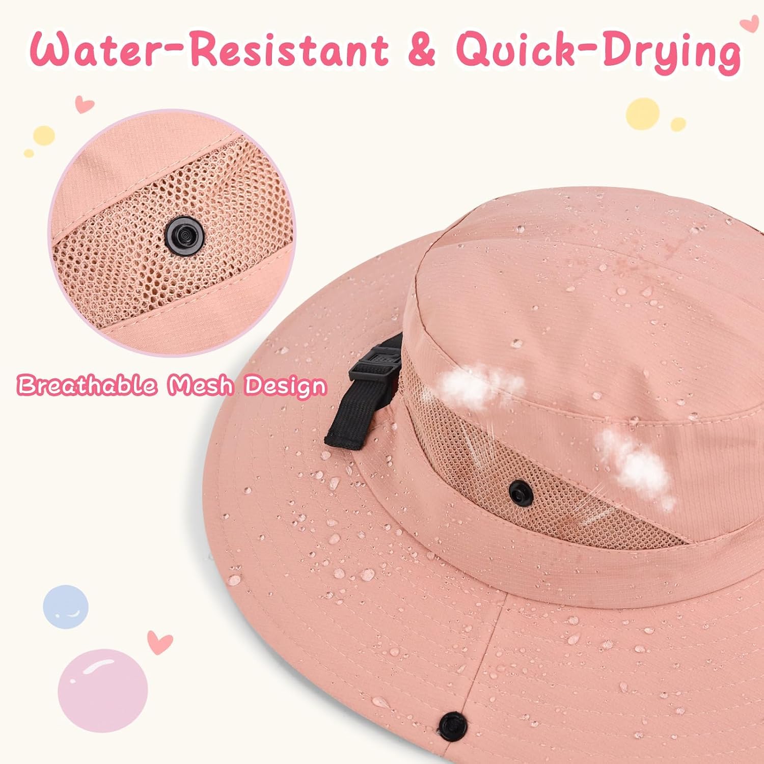 Kids Girls Ponytail Sun Hat UPF 50+ UV Protection Quick Dry Bucket Cap Adjustable Foldable Mesh for Beach Fishing Outdoor