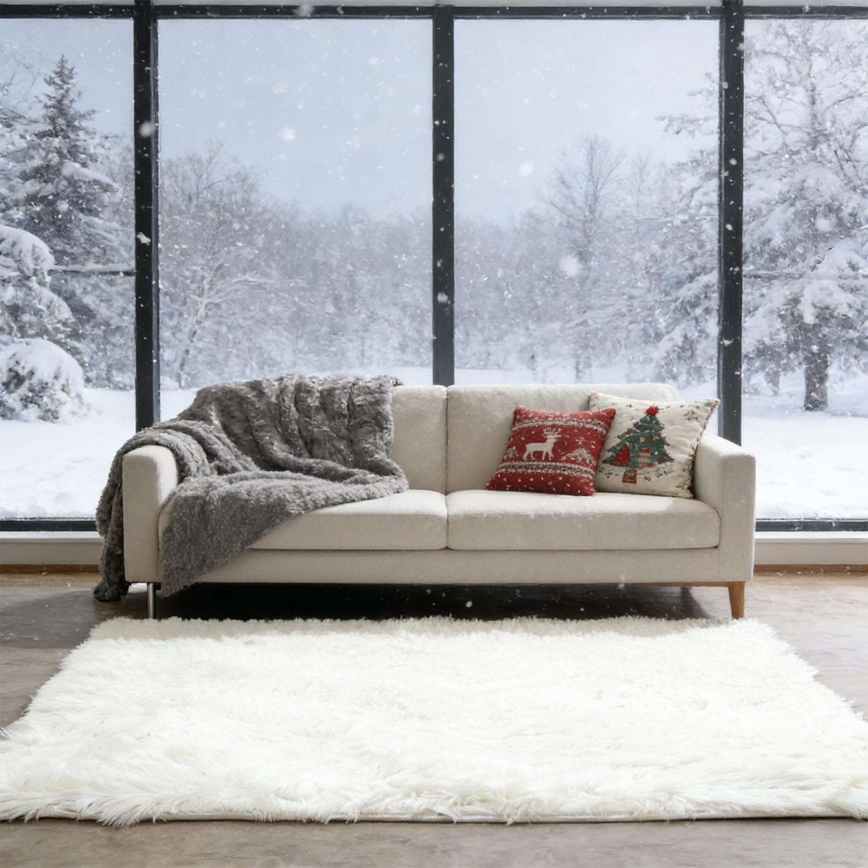 Tapis Salon 155 x 260 cm Blanc pour une Chambre Cocooning ou un Couloir Moderne
