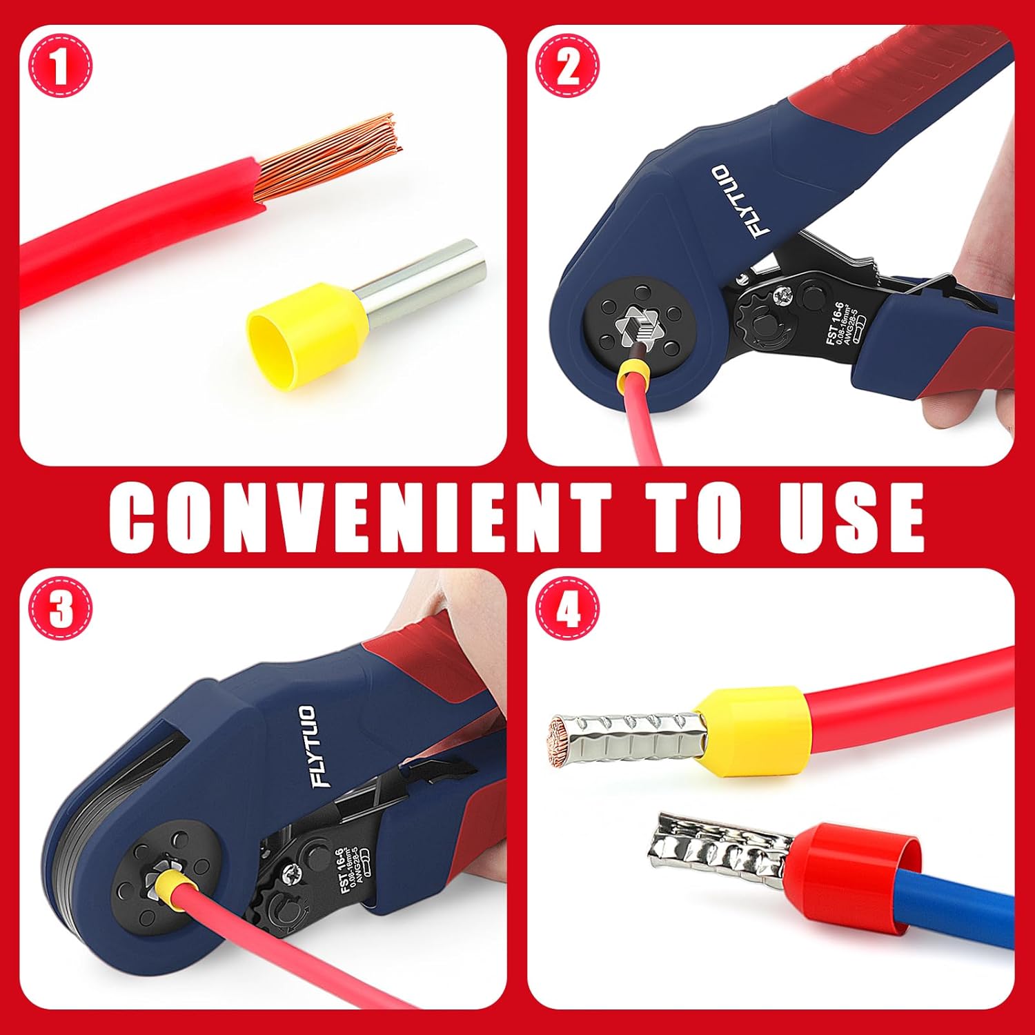 Hexagonal Ferrule Crimping Tool Set, 6 Sides Labor-Saving Crimp Pliers 0.05-16mm²(AWG 28-5), New Designed Self-Adjustable Ratchet Crimping Tool for Cable End Sleeves and Wire Ferrules