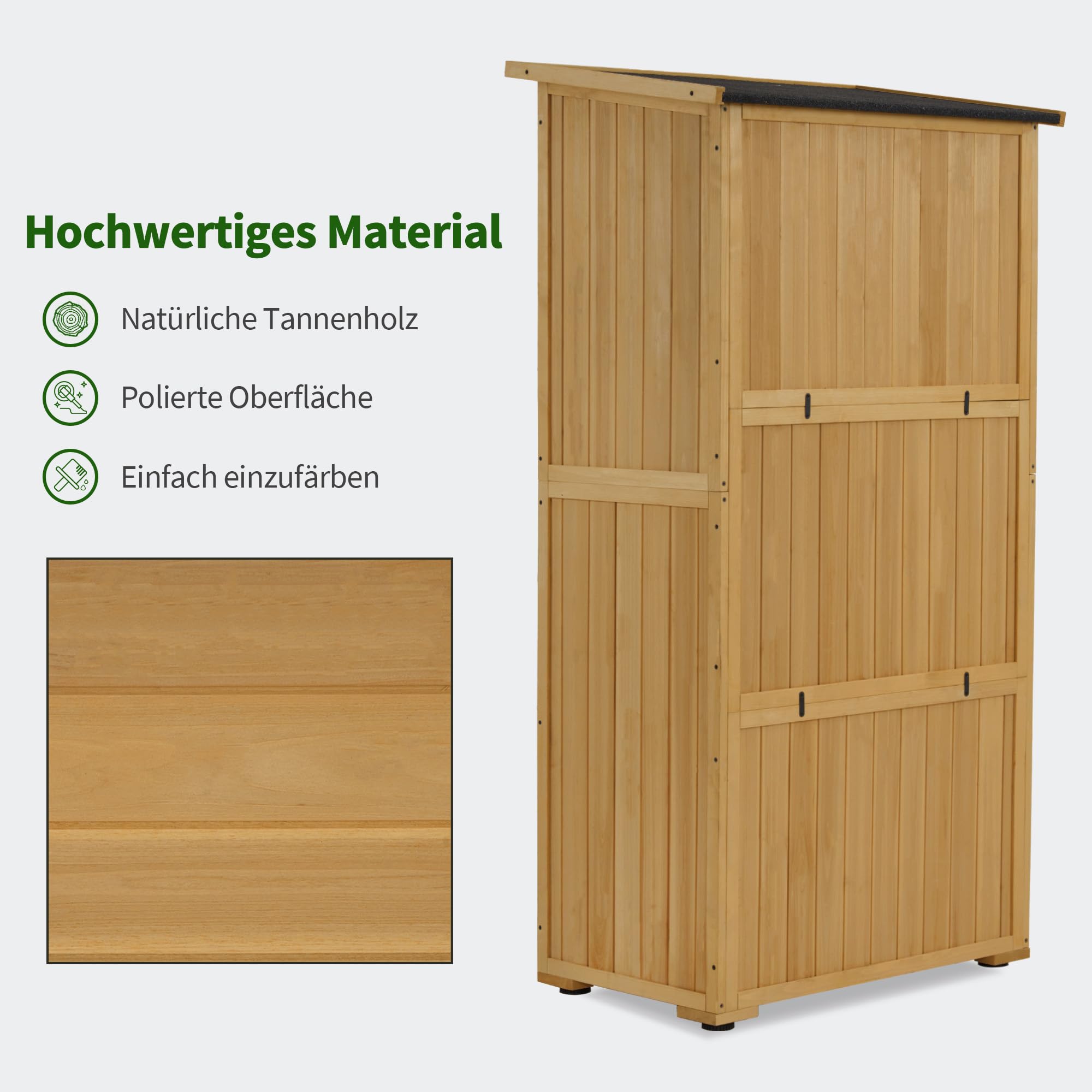 M MCombo Holz Gartenschrank Outdoor Gerätehaus Wetterfest 55×90×169cm Natur