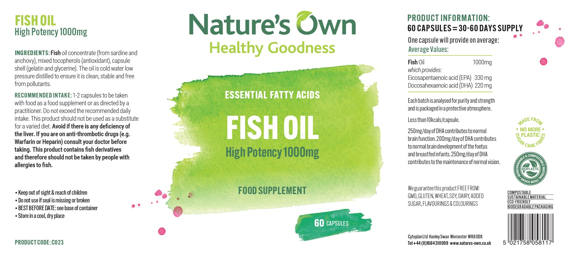 Huile de poisson : Oméga 3 EPA/DHA haute puissance Natures Own (60 gélules)