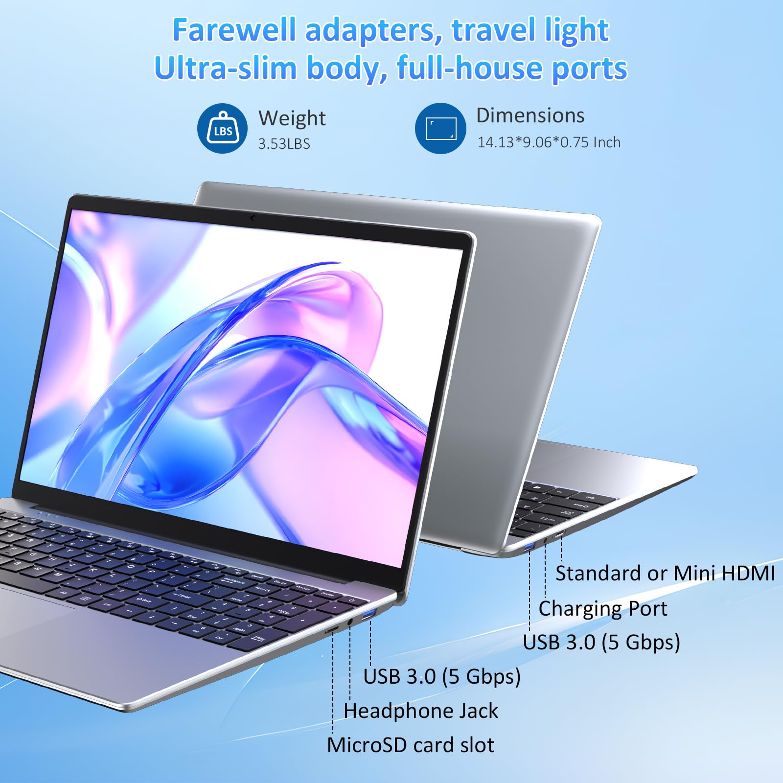 15.6" Laptop Computer Notebook, 16GB RAM, 1TB NVMe SSD, 4-Core N95 Processor, FHD Display, Backlit Keyboard, Fingerprint, Webcam, Bluetooth, WiFi, Win 11 Pro, 10TB Upgradeable; T152A, Silver