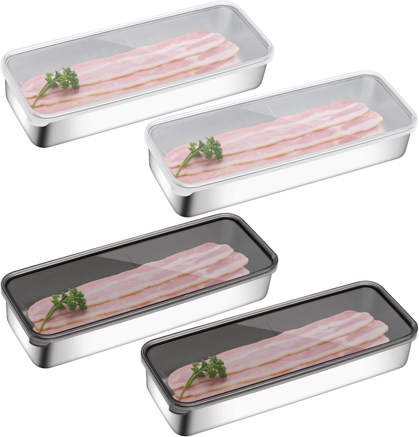 Tioncy 4 Pcs Bacon Container for Refrigerator Stainless