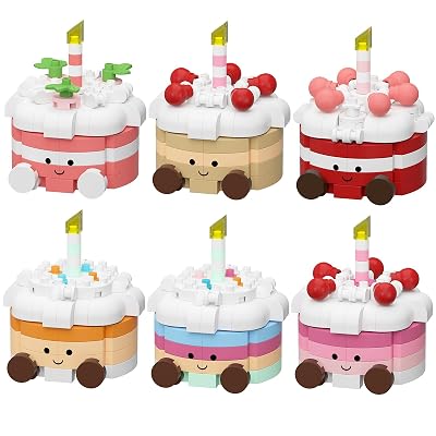 SPwligr Set of 6 Cute Mini Birthday Cake Dessert Building Blocks Toy