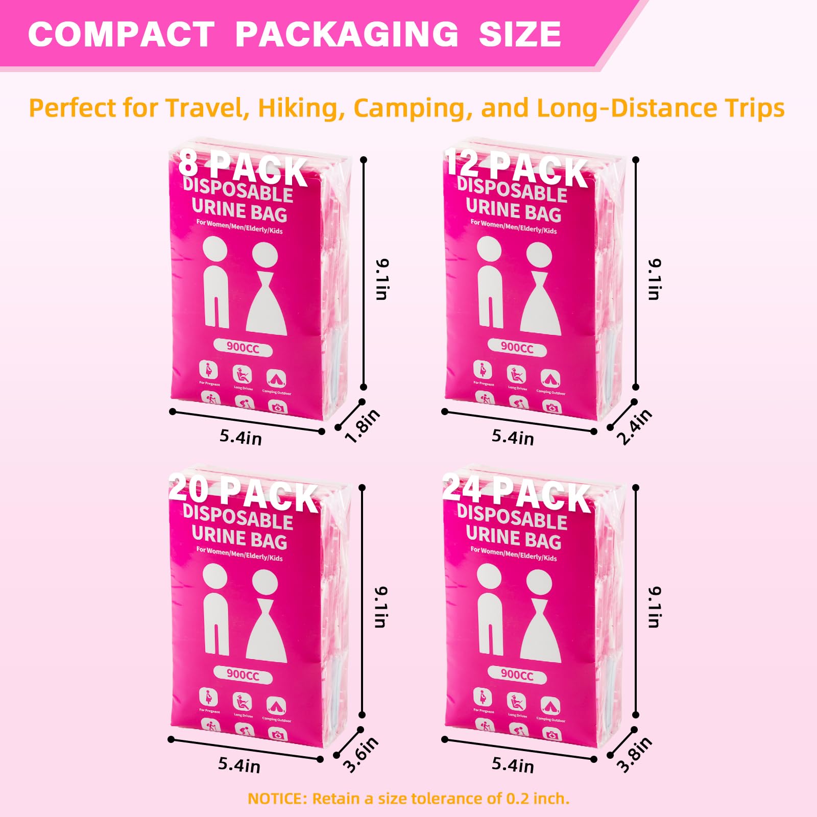 Bolsa de orina desechable para viajes, 900 ml, bolsas portátiles para orina para mujeres y hombres, 24 bolsas de vómito de emergencia, orinario unisex para el inodoro, para acampar en coche,
