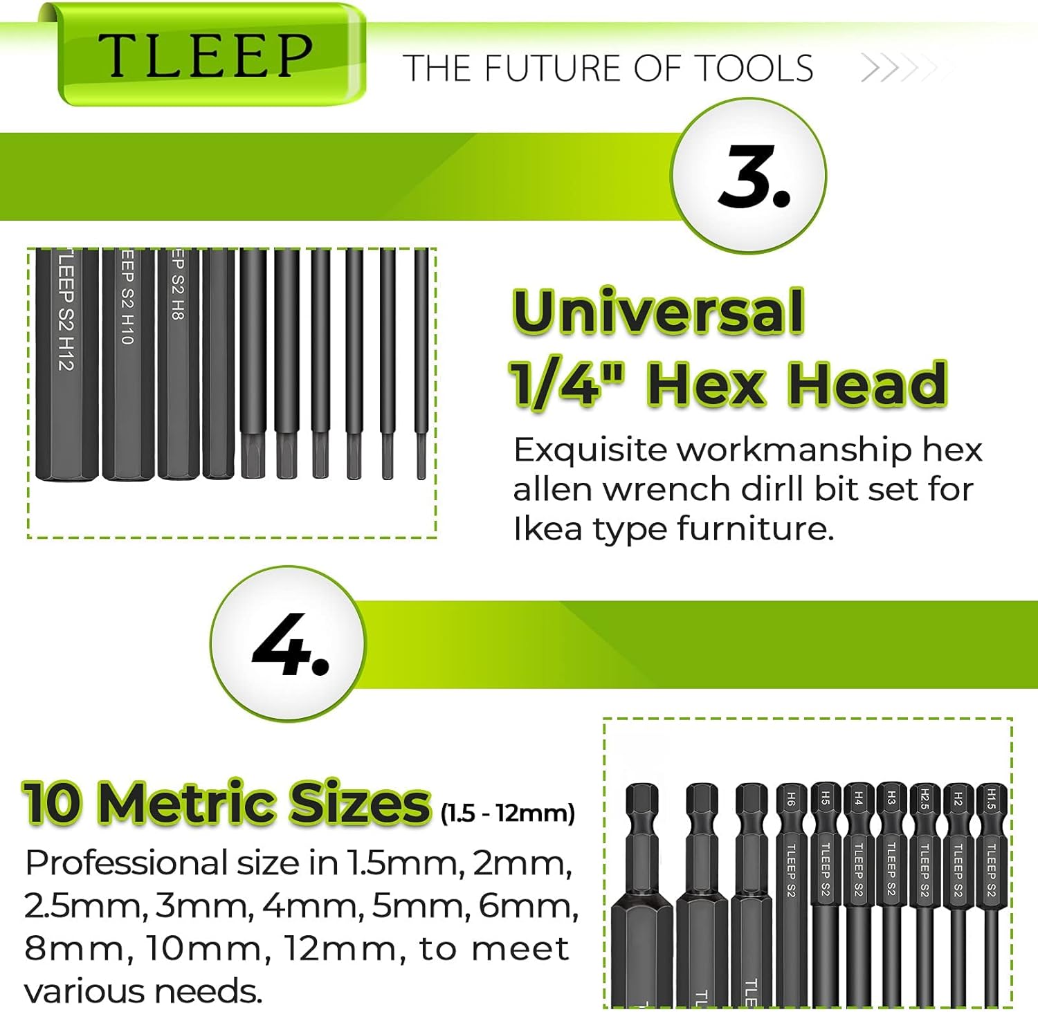 1/4 Inch 3.94" Long Allen Wrench Drill Bits w/ 1/4" Quick Change Bit Driver, Metric Hex Screwdriver Set, Magnetic Allen Key Drill Bit Set 1.5mm-12mm S2 Steel Allen Socket Set for Ikea Furniture
