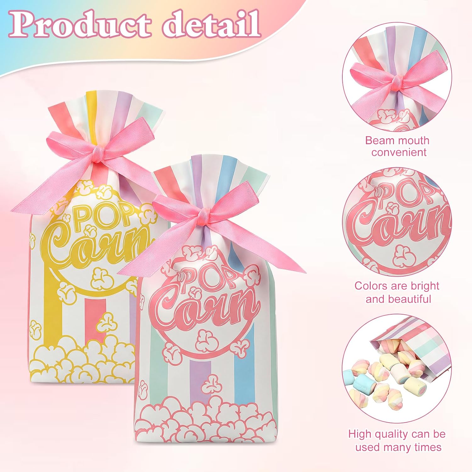 48 Pcs Popcorn Plastic Bags Circus Carnival Party Bags, Pastel