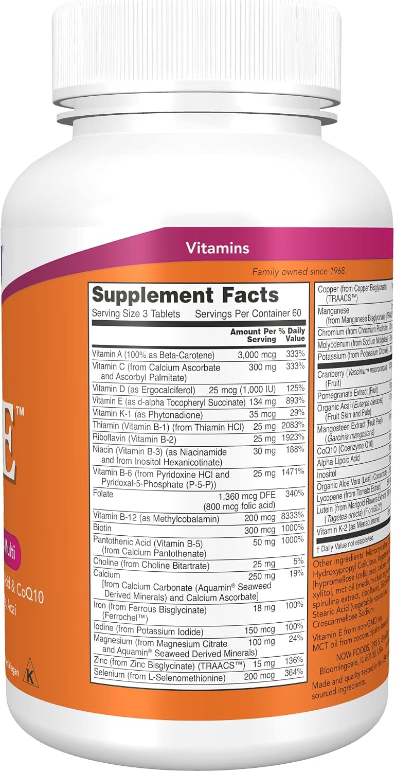 NOW Supplements, Eve™ Women's Multivitamin with Cranberry, Alpha Lipoic Acid and CoQ10, plus Superfruits - Pomegranate, Acai & Mangosteen