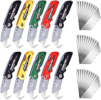 Stino 10-Pack Heavy Duty Folding Utility Knives with 30 Replacement Blades - Pro Box Cutter Razor Set