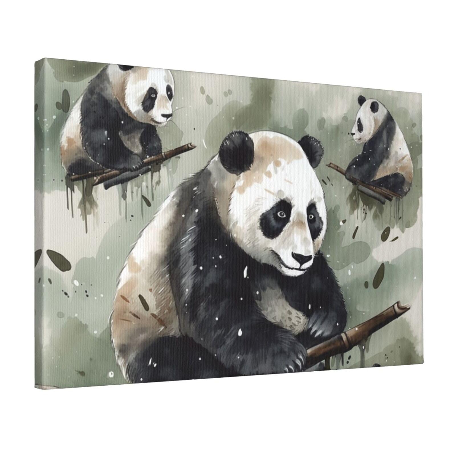 Canvas Wall Art for Living Room Wall Decor 12"x18" Modern Artwork Painting Pictures Hanging Canvas Prints Ink Painting Panda Aesthetic Wall Art for Bedroom Bathroom Office Wallart Decor