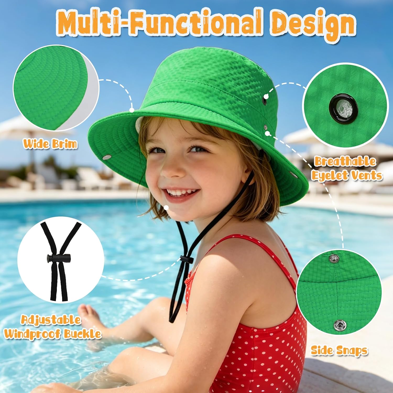 Outdoor Kids Sun Hat UPF 50+ Sun Protection Foldable Bucket Hat Breathable Summer Beach Fishing Safari Hat for Boys Girls