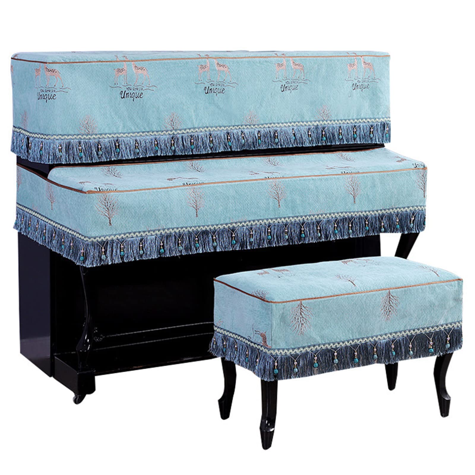 Copertura in Tessuto Poncho per Pianoforte, Mezza Copertura per Pianoforte Europeo, Copertura per Tastiera Elettronica per Pianoforte con Copri Sgabello,Blue-with Double Stool Cover