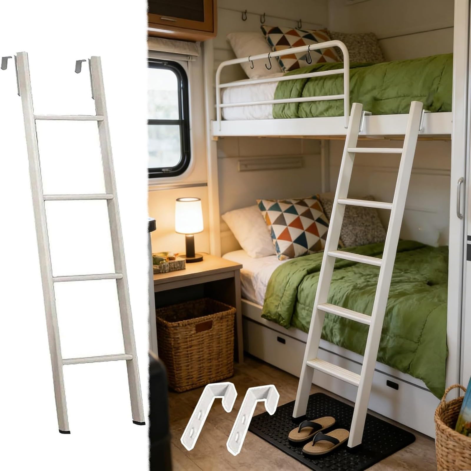Escalera de litera desmontable con ganchos, escalera de metal portátil para camas altas, escalera de litera de caravana, escalera de acceso a cama de remolque de caravana (125 cm)