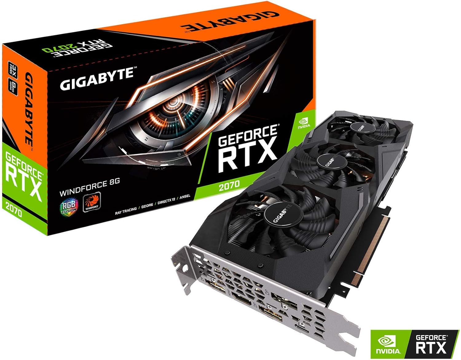 Gigabyte GeForce RTX 2070 Windforce 8G Graphics Card, 3X Windforce Fans, 8GB 256-Bit GDDR6, GV-N2070WF3-8GC Video Card (Renewed)