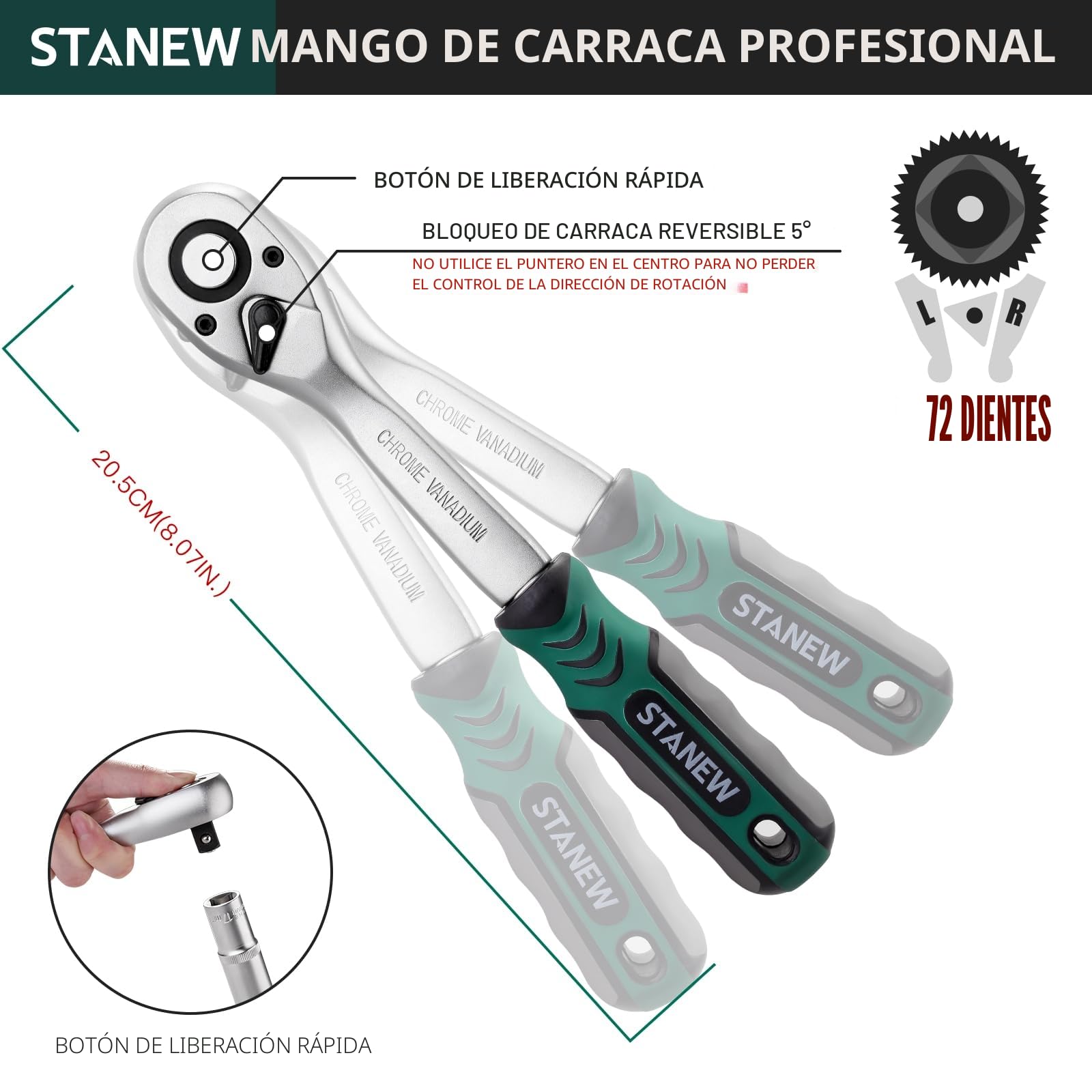 STANEW 219 Piezas Juego de Vasos Profesionales para Llaves Carraca, Llave de Carraca Reversible de 1/4", 3/8" y 1/2",Acero al Cr-V, Ideal para Bricolaje, Reparación o Trabajos Mecánicos