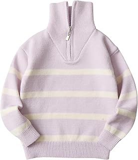 Jersey de cuello alto para niña, suéter grueso y cálido para niños, jersey de punto a rayas jacquard de manga larga con cremallera de invierno