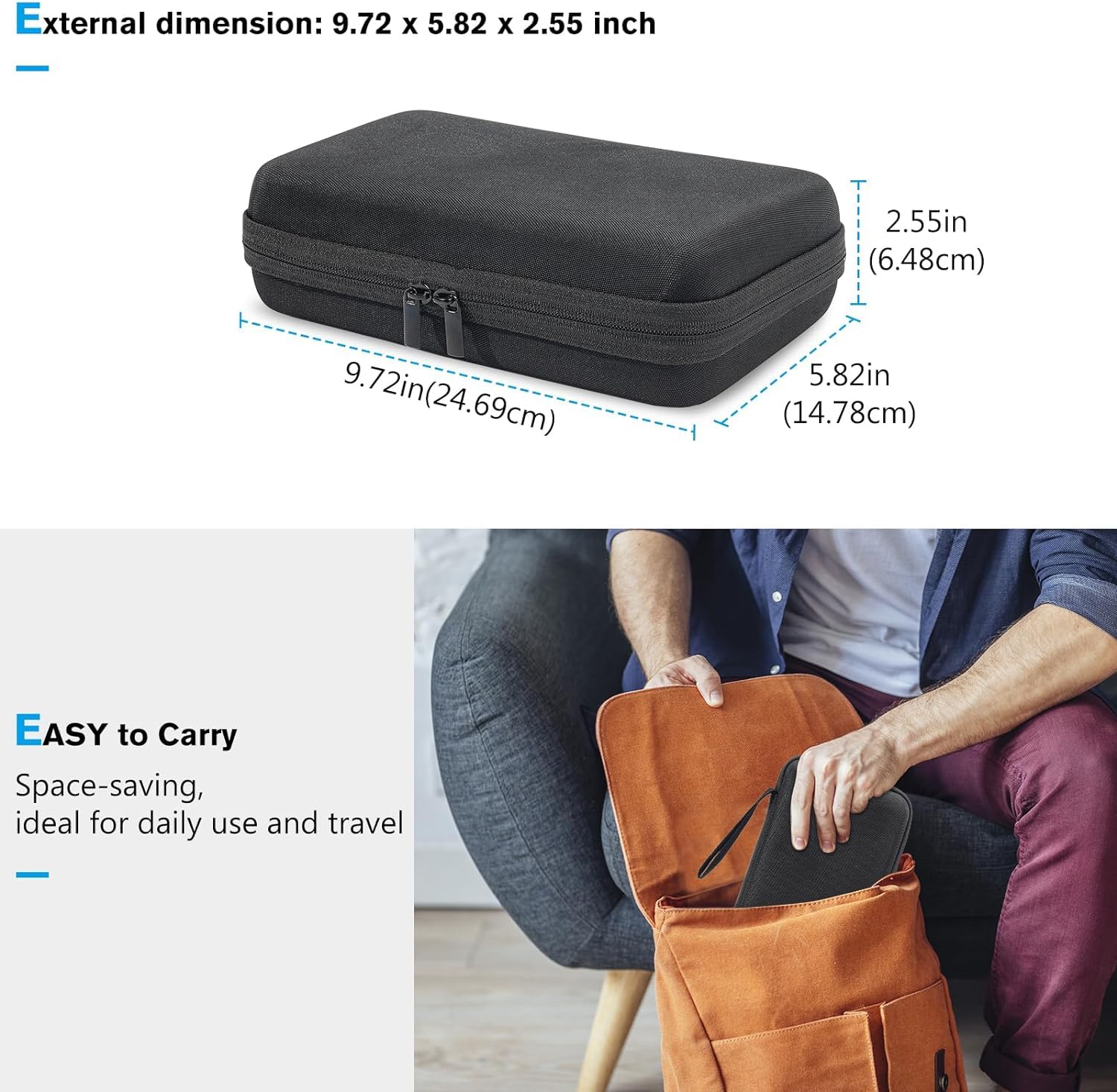 ProCase Étui Rigide de Voyage pour Macbook Adaptateur de Courant Chargeurs Câbles Banque d’Énergie Apple Magic Mouse Apple Pencil USB Flash Disk SD Card -Noir(M)