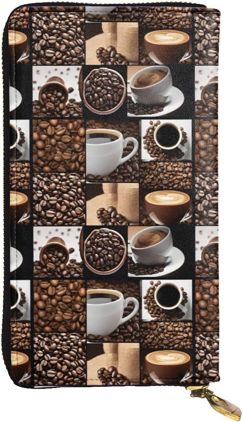 Leather Long Handheld Coffee Collage Wallet, Multiple Card Slots For Cash, Id Card Pocket.