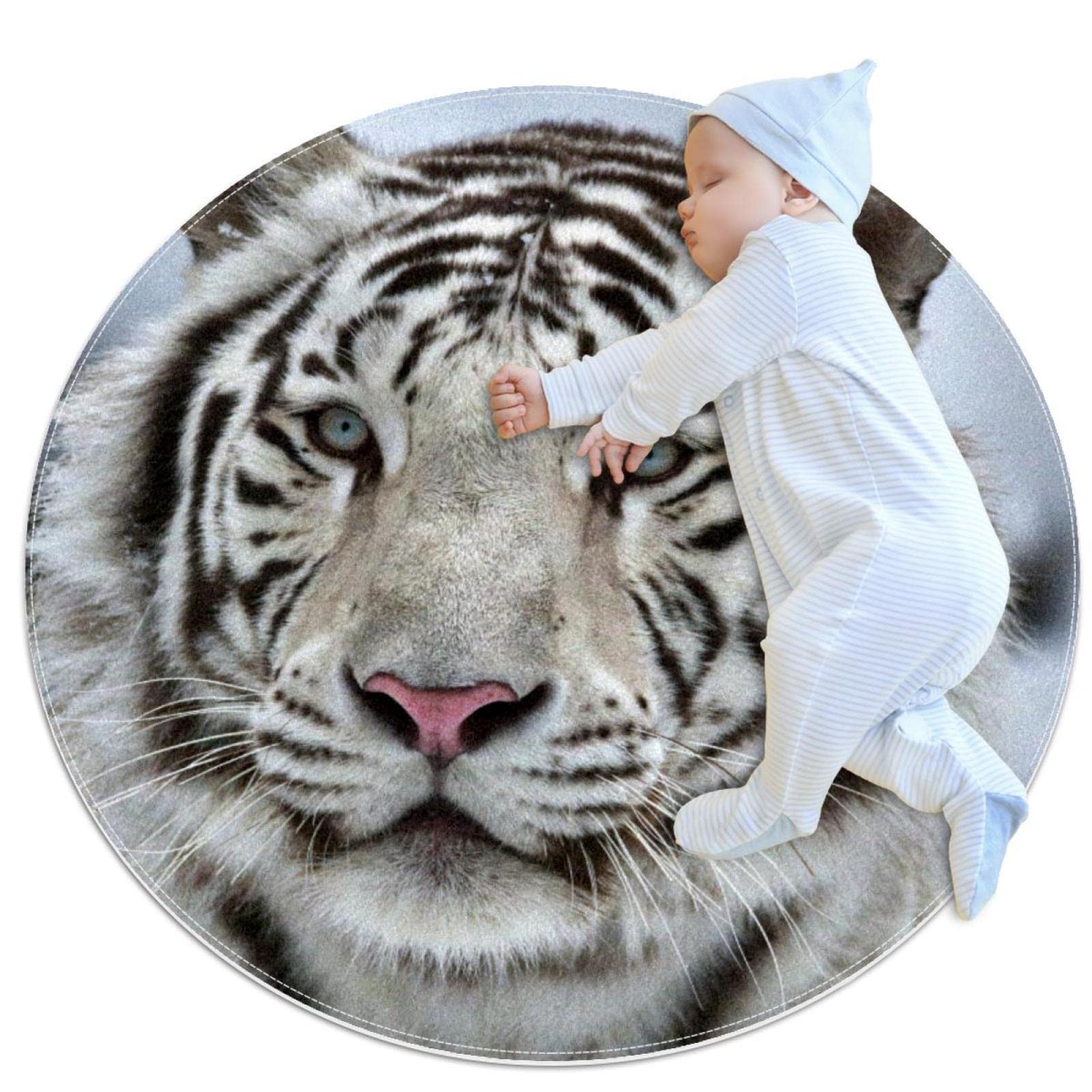 Alfombra redonda tigre blanco JDEZ de 80x80cm para habitaciones infantiles y mascotas