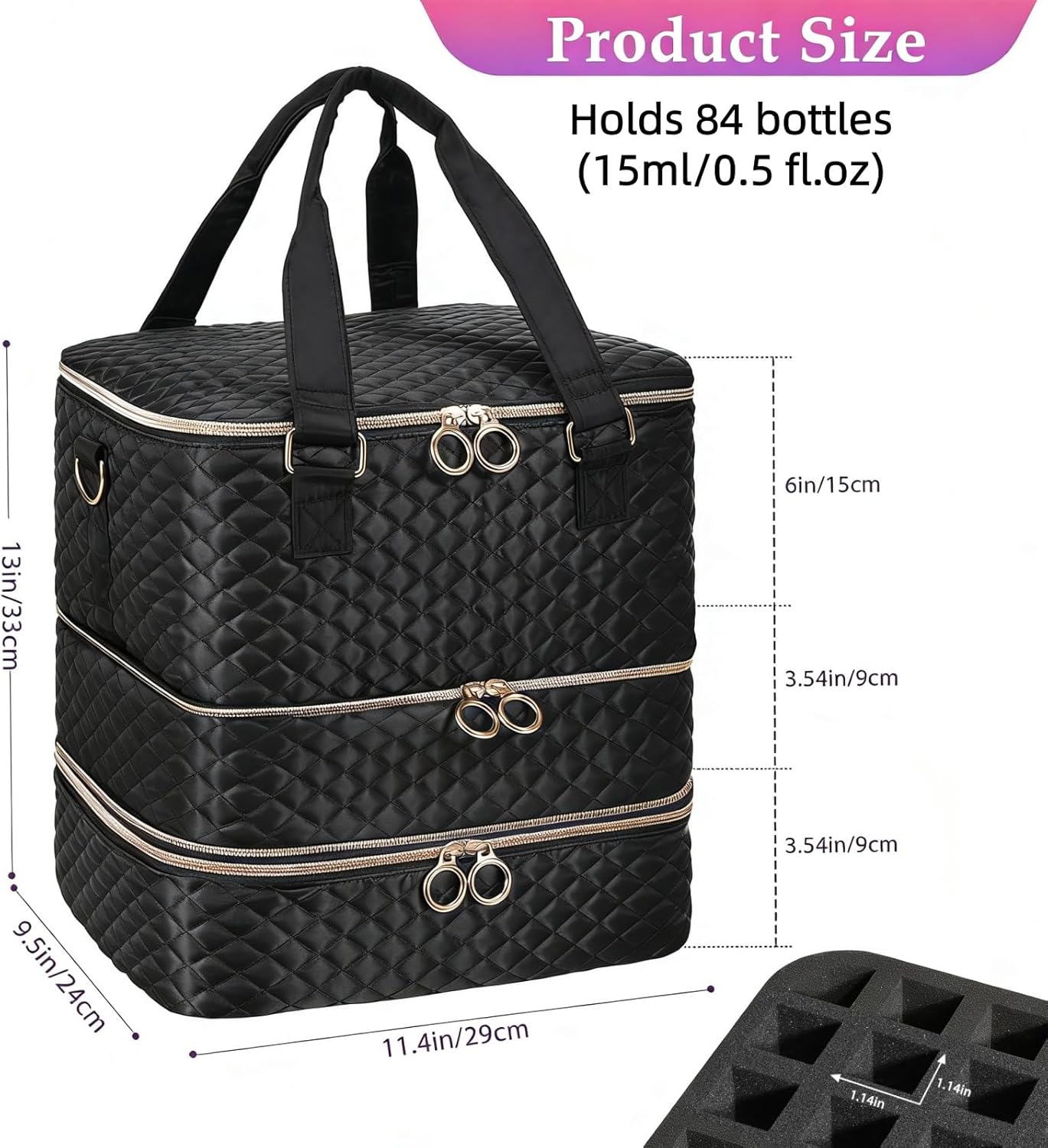 Nail Polish Organizer Case - Holds 84 Bottles Nail Polish & Nail Lamp Large Nail Polish Organizer Bag for Manicure Tools, Nail Polish Kit (Black)