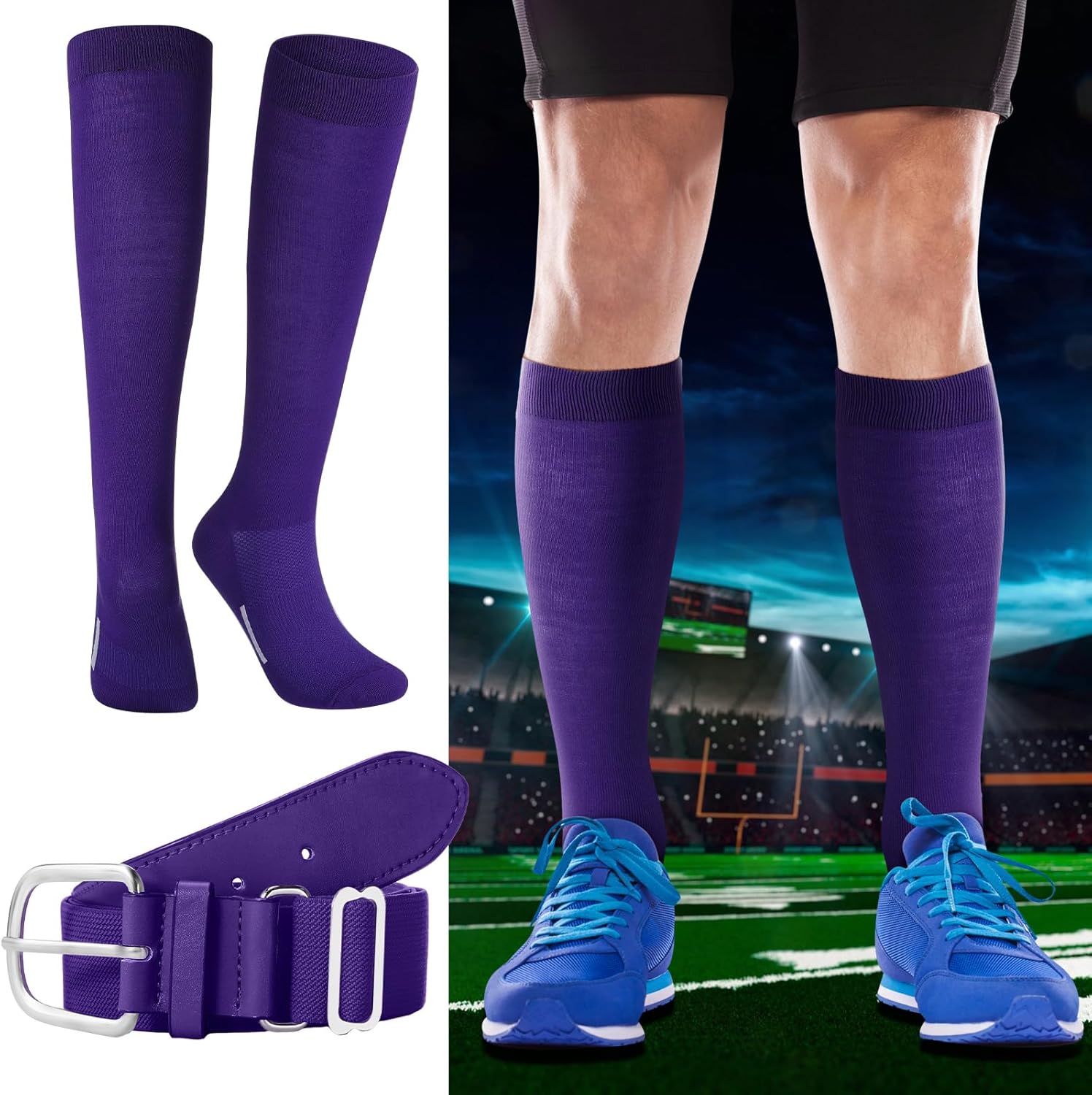 Haysandy Baseball or Softball Sock and Belt Combo Set 3 Football Baseball Socks with Softball Belt for Youth Boys Kids