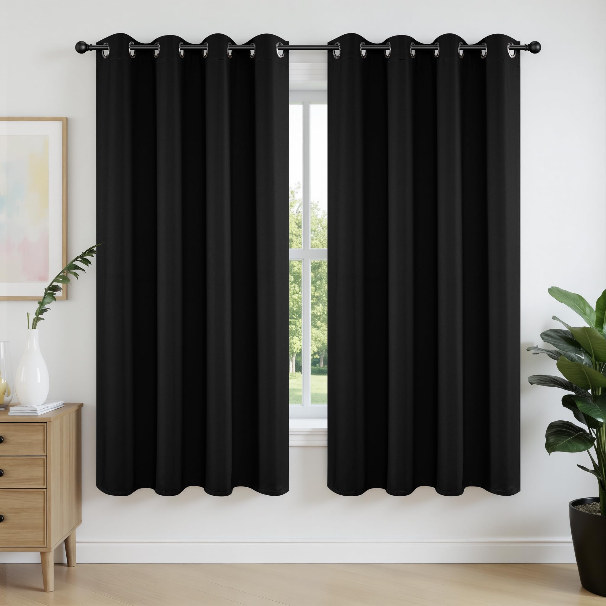Joydeco Blackout Curtains 63 Inch Length 2 Panels Set, Thermal Insulated Long Drapes 2 Burg, Room Darkening Grommet Drapes for Living Room Bedroom