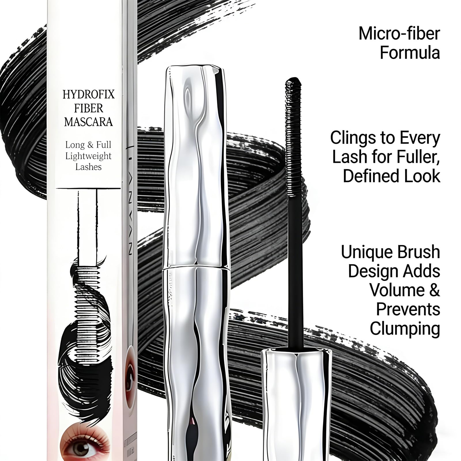 Felvaris Waterproof Fibre Mascara,Tubular Eyelash Primer,Metal Wand for Lengthening and Curling, Smudge-Resistant Formula for Defined Lashes (1) — view 6