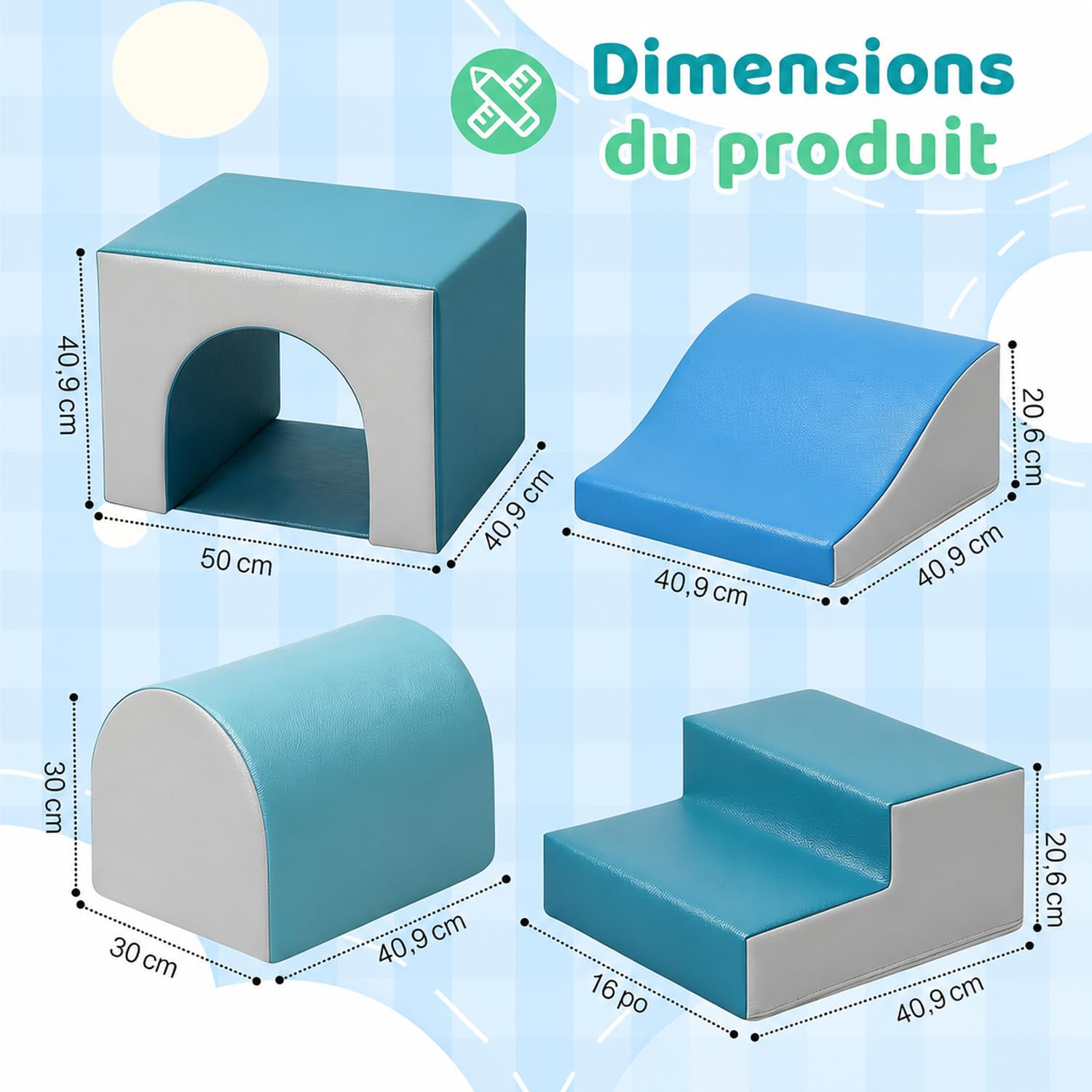 GeerWest Parcours Motricité Bébé 4 Pièces: Module Motricité Enfant Cuir PU Blocs Mousse Éducatifs - Jouets Descalade Bébé Structure d'escalade Antidérapante Ensemble Arche Elliptique(Moderne)