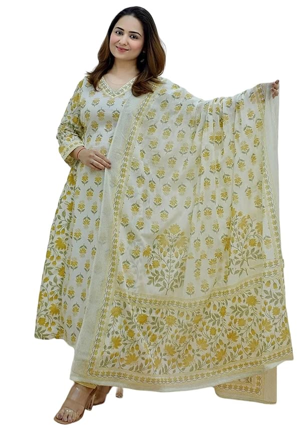 Buy IKLO Women Cotton Afghani Kurti with Pant & Dupatta Set