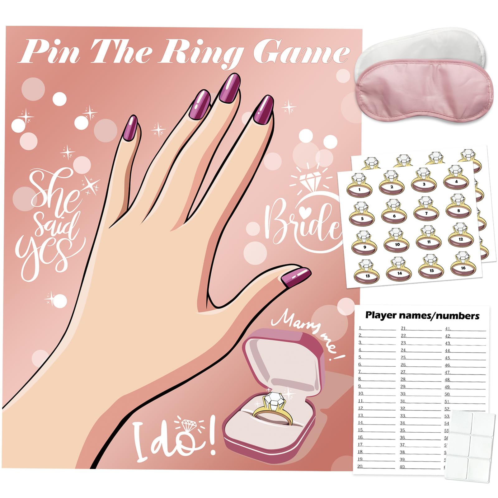 Bridal Shower Bachelorette Party Games, Pin the Ring on the Bride Game, Pin the Ring Game Bridal Shower Wedding Engagement Shower Games 32 Guests