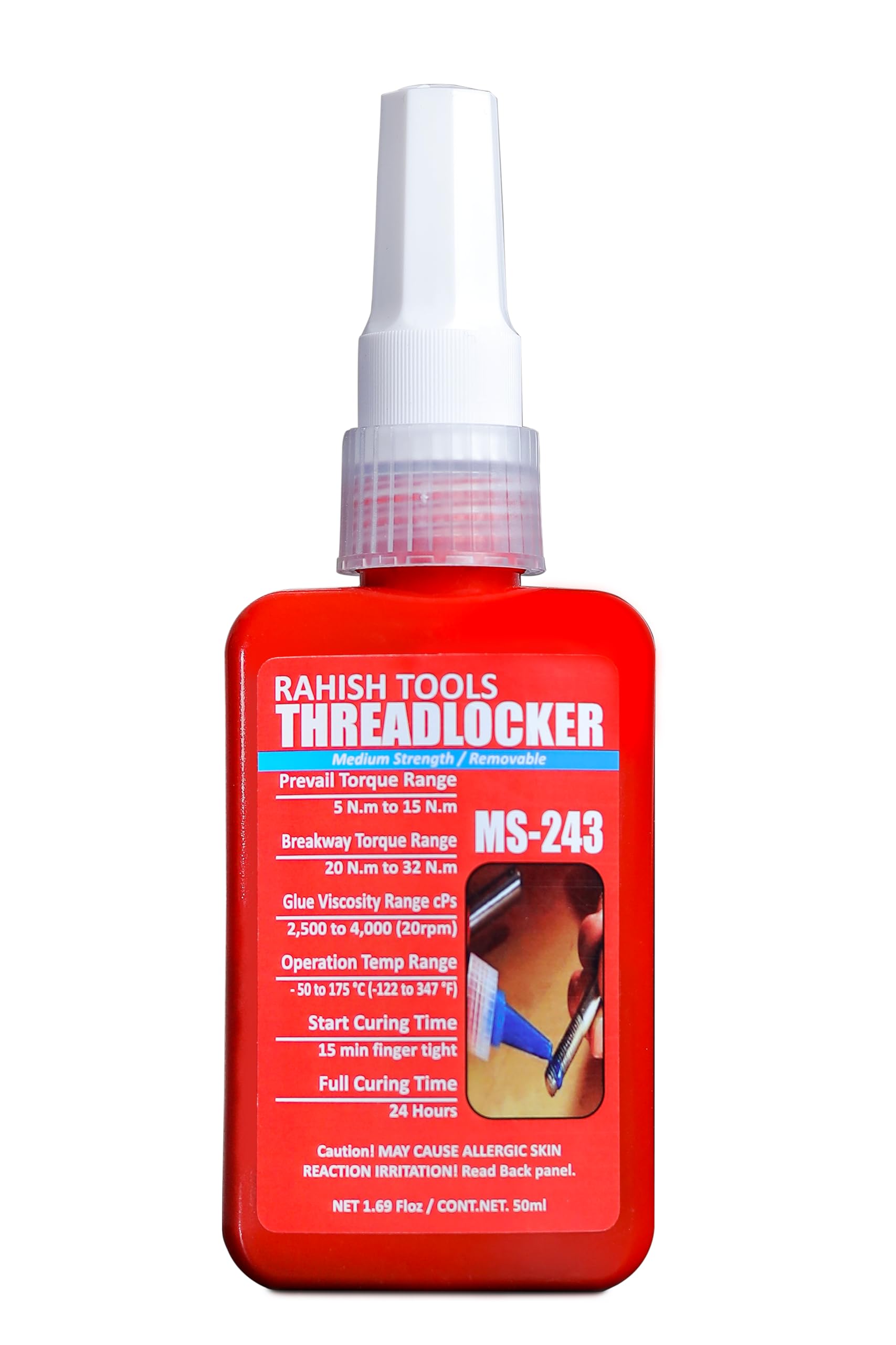 RAHISH TOOLS Thread Lock Blue 243, Threadlocker Medium Strength, Lock and Seal Metal Nuts, Bolts & Fasteners, All-Purpose, Anaerobic (1.69Fl oz/50ml)