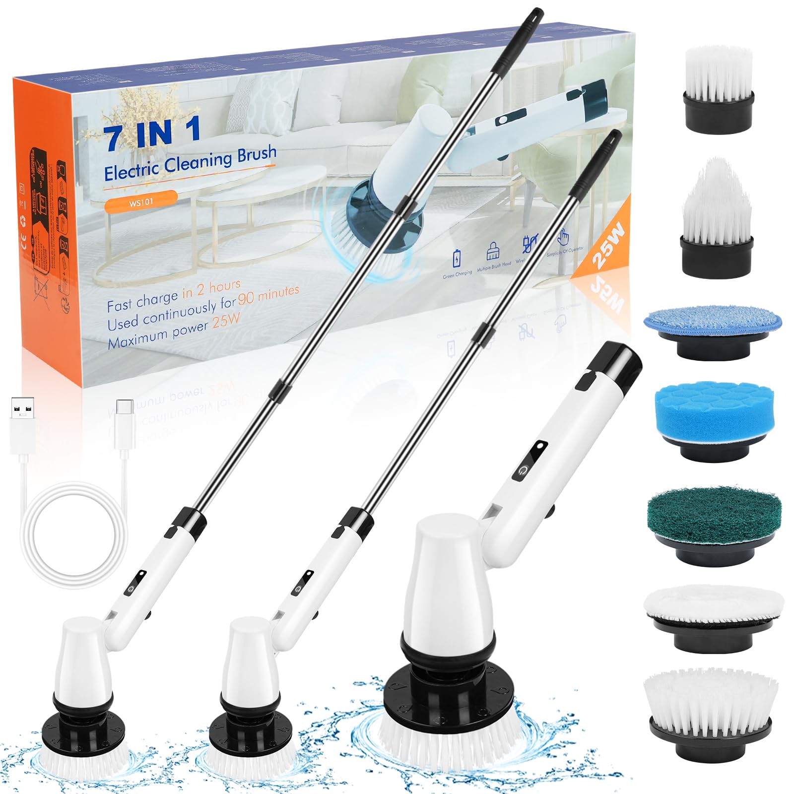 Spazzola Elettrica Verdantree - 7 Testine, Manico Regolabile, Per Pulizie - Foto 4