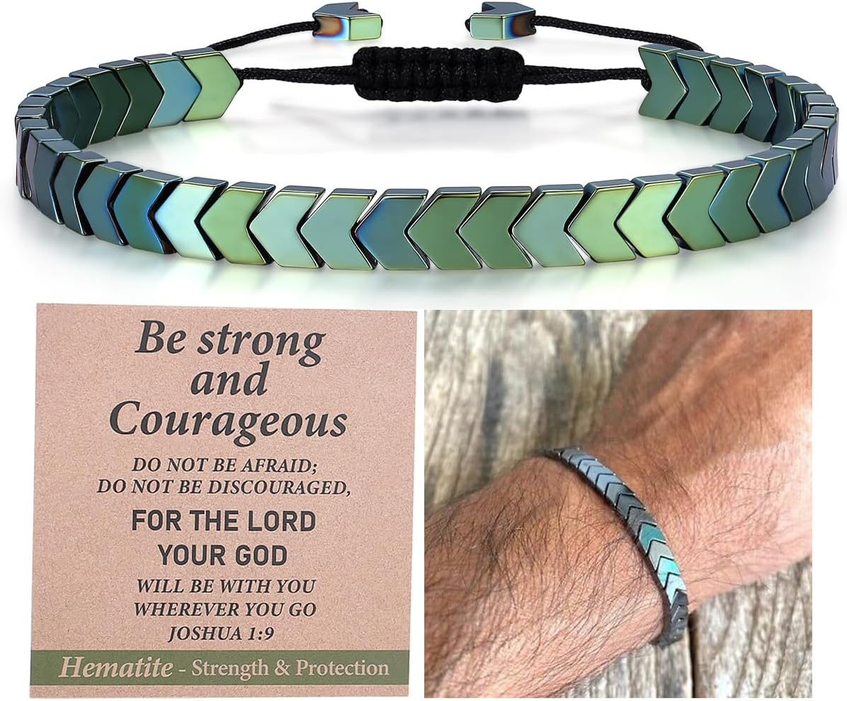 Valentines Day Gifts for Him/Her-Strength/Protection-Natural Hematite Arrow Bracelet-Unisex Style/Adjustable/Handmade Gifts